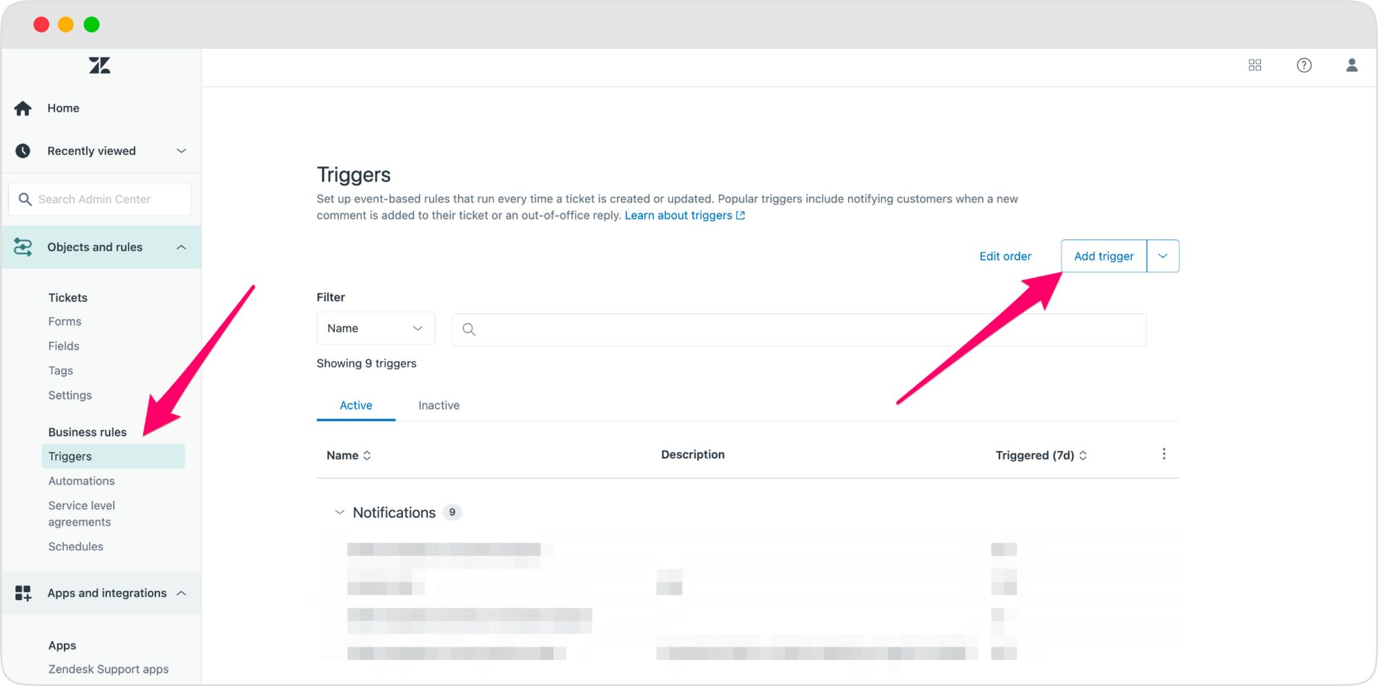 Setting up Zendesk triggers