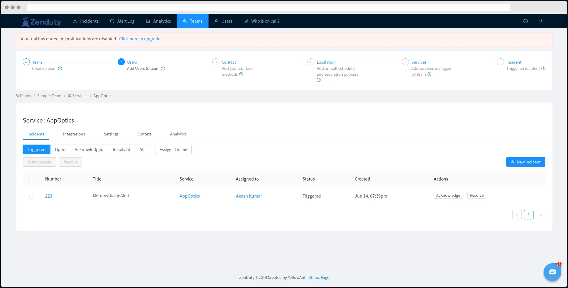 AppOptics Alert to Zenduty Incident